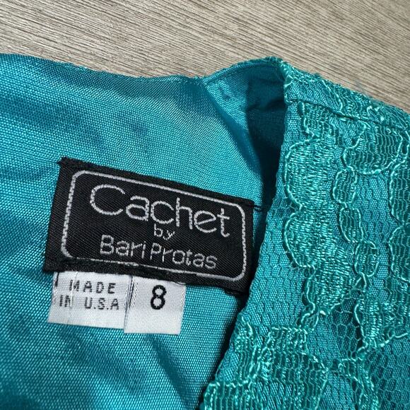 VTG Cachet Bari Protas 80s Lace Overlay Blouse Top 8 NWT USA Turquoise Back Zip - Picture 3 of 8